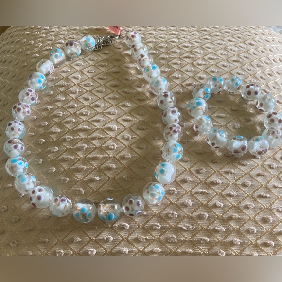 NWT Painted Bead Crystal Glass Necklace  & Matching Bracelet - Picture 3 of 6